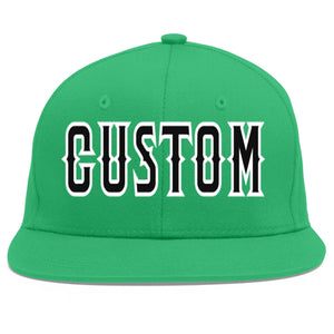 Custom Teal Black-White Flat Eaves Sport Baseball Cap