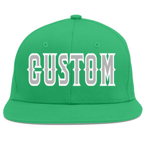 Custom Teal Gray-White Flat Eaves Sport Baseball Cap