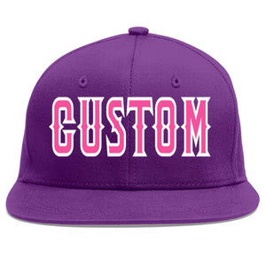 Casquette de baseball sport personnalisée violet rose-blanc avec avant-toit plat