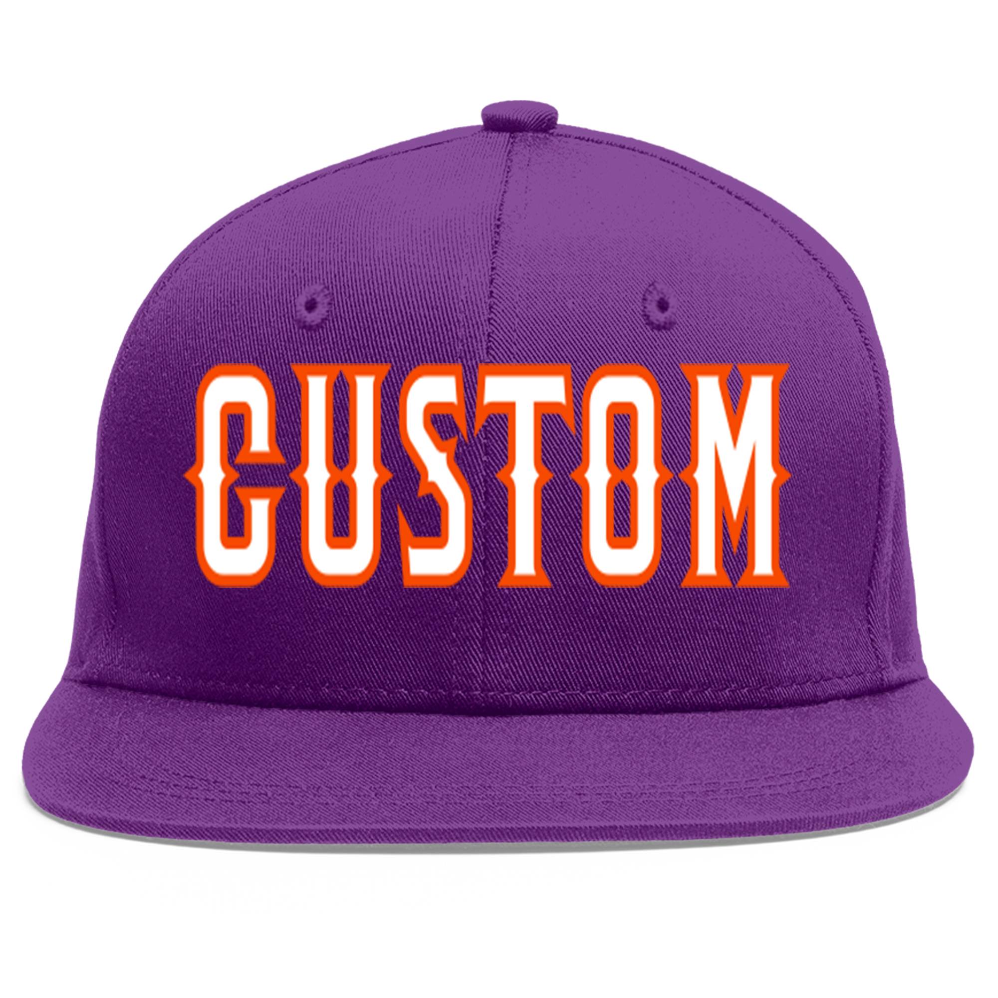 Custom Purple White-Orange Flat Eaves Sport Baseball Cap