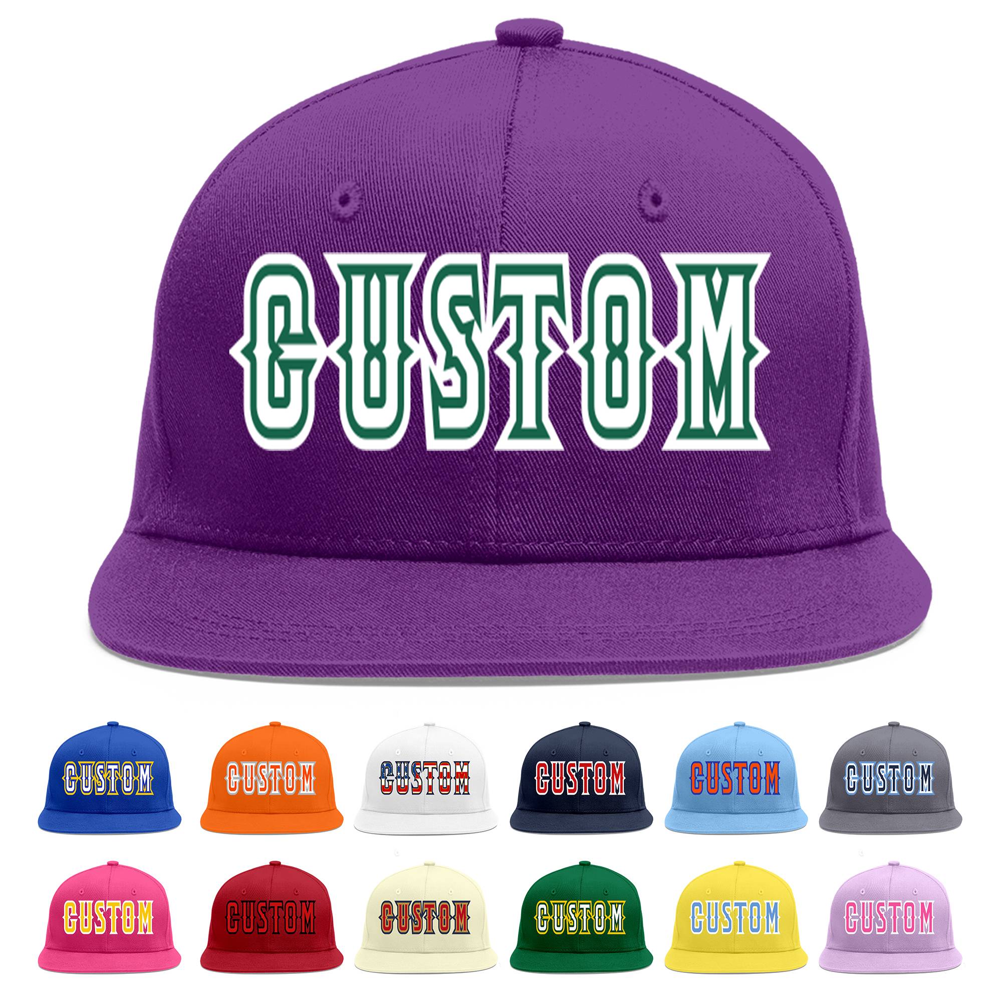 Casquette de baseball personnalisée violet blanc-vert Kelly Flat Eaves