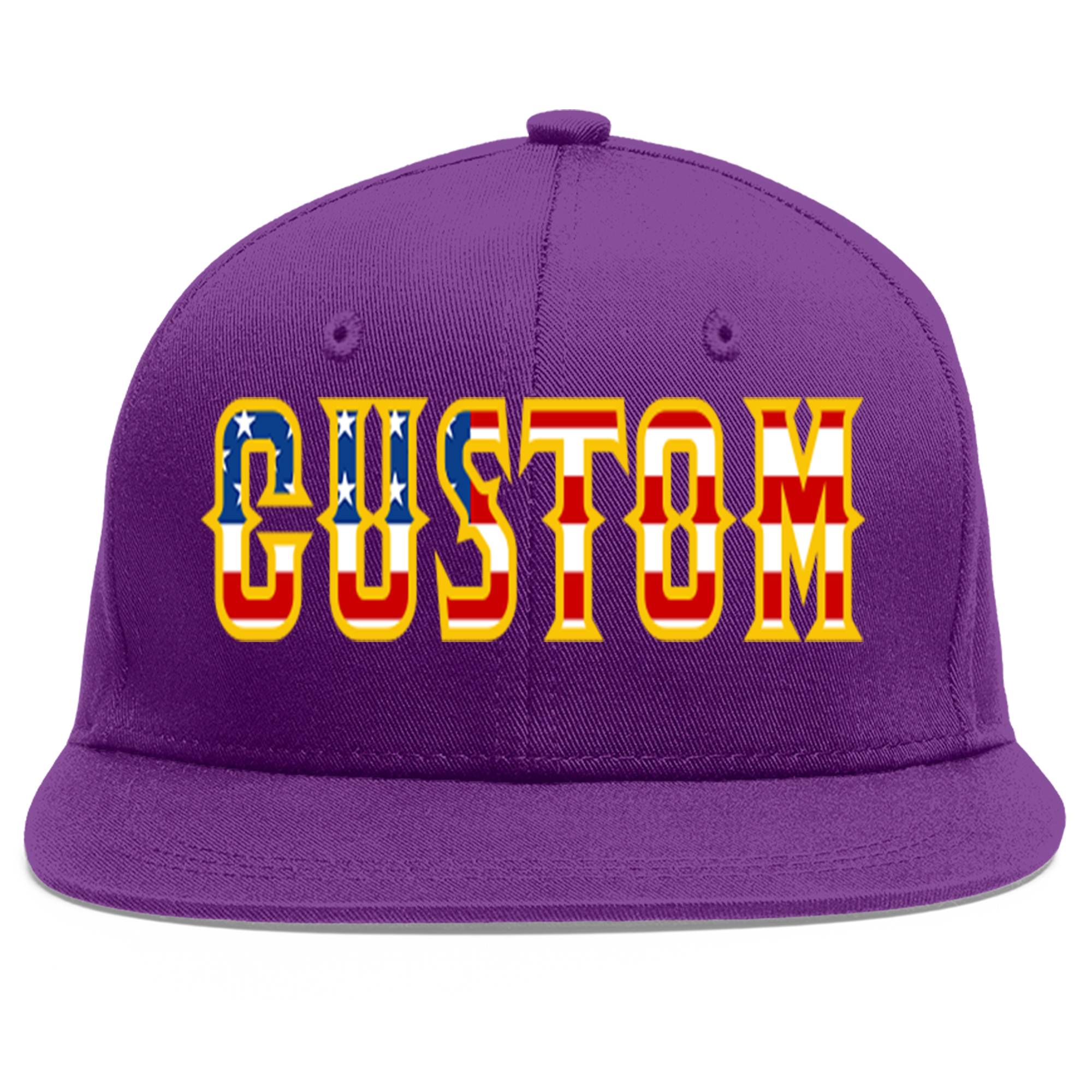 Casquette de baseball personnalisée avec drapeau américain vintage violet et or plat avant-toit