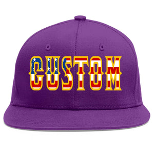 Custom Purple Vintage USA Flag-Gold Flat Eaves Sport Baseball Cap