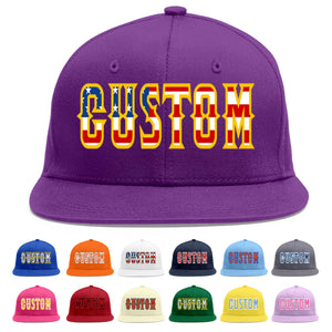 Custom Purple Vintage USA Flag-Gold Flat Eaves Sport Baseball Cap