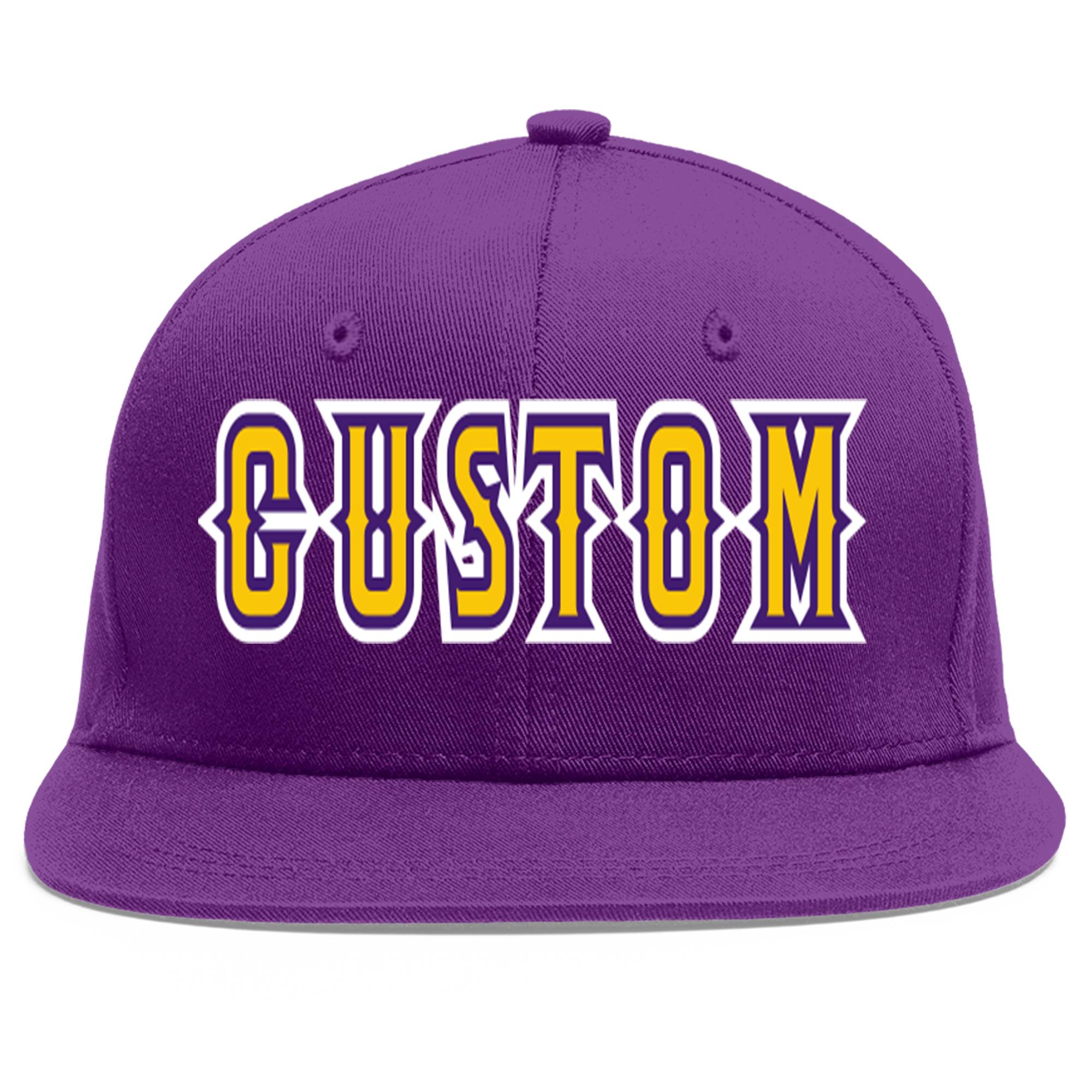 Casquette de baseball sport personnalisée violet or-violet plat avant-toit