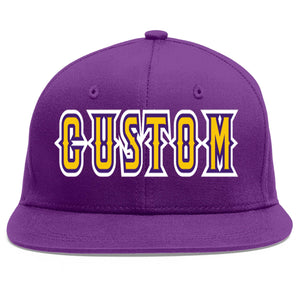 Custom Purple Gold-purple Flat Eaves Sport Baseball Cap