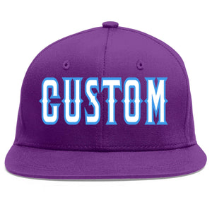 Custom Purple White-Powder Blue Flat Eaves Sport Baseball Cap