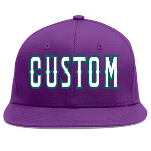 Custom Purple White-Aqua Flat Eaves Sport Baseball Cap