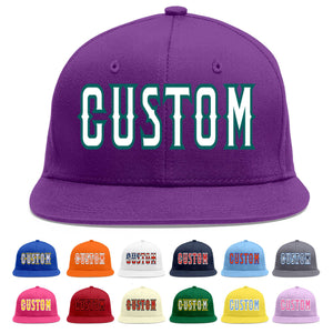 Custom Purple White-Aqua Flat Eaves Sport Baseball Cap