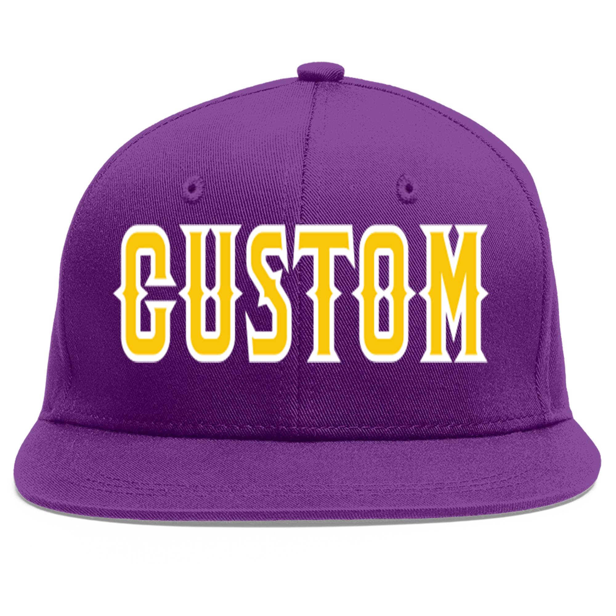 Casquette de baseball sport personnalisée violet or-blanc plat Eaves