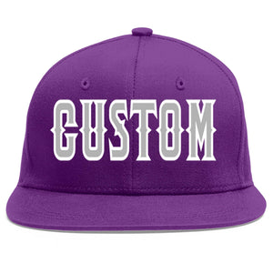 Custom Purple Gray-White Flat Eaves Sport Baseball Cap