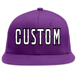 Custom Purple White-Black Flat Eaves Sport Baseball Cap