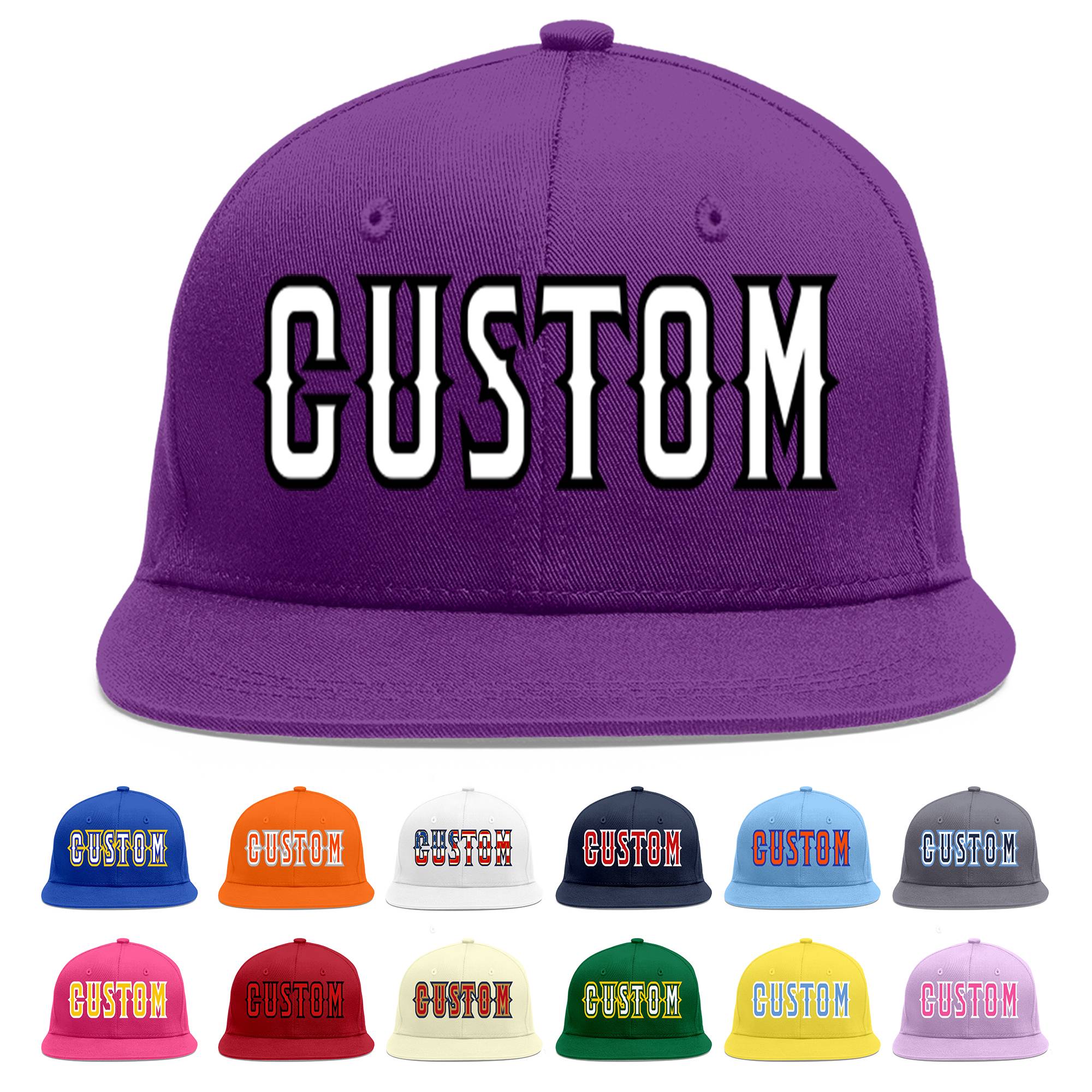 Casquette de baseball sport personnalisée violet blanc-noir Flat Eaves