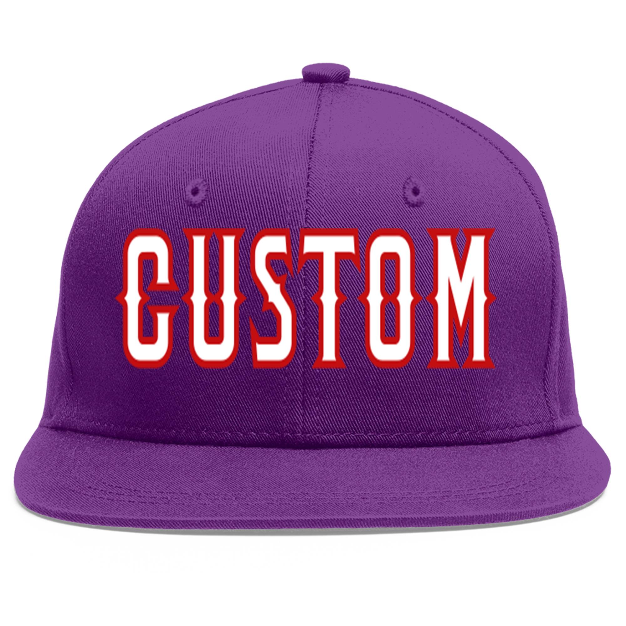 Casquette de baseball sport personnalisée violet blanc-rouge à avant-toit plat