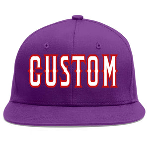 Custom Purple White-Red Flat Eaves Sport Baseball Cap