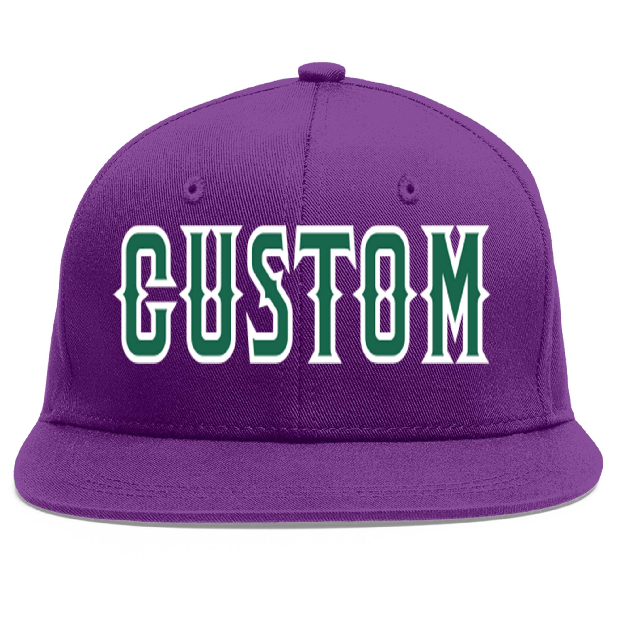 Custom Purple Kelly Green-White Flat Eaves Sport Baseball Cap