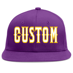 Casquette de baseball sport personnalisée violet blanc-or Flat Eaves