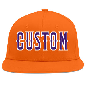 Custom Orange purple-White Flat Eaves Sport Baseball Cap