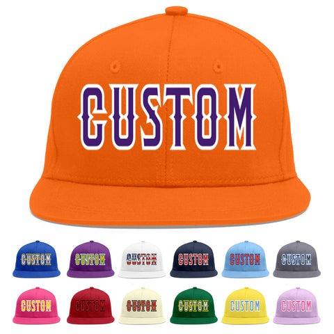 Custom Orange purple-White Flat Eaves Sport Baseball Cap