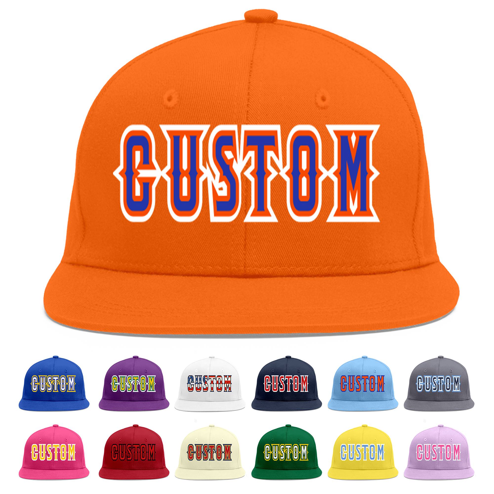 Casquette de baseball sport personnalisée Orange Royal-Orange Flat Eaves