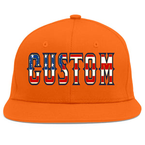 Custom Orange Vintage USA Flag-Gold Flat Eaves Sport Baseball Cap