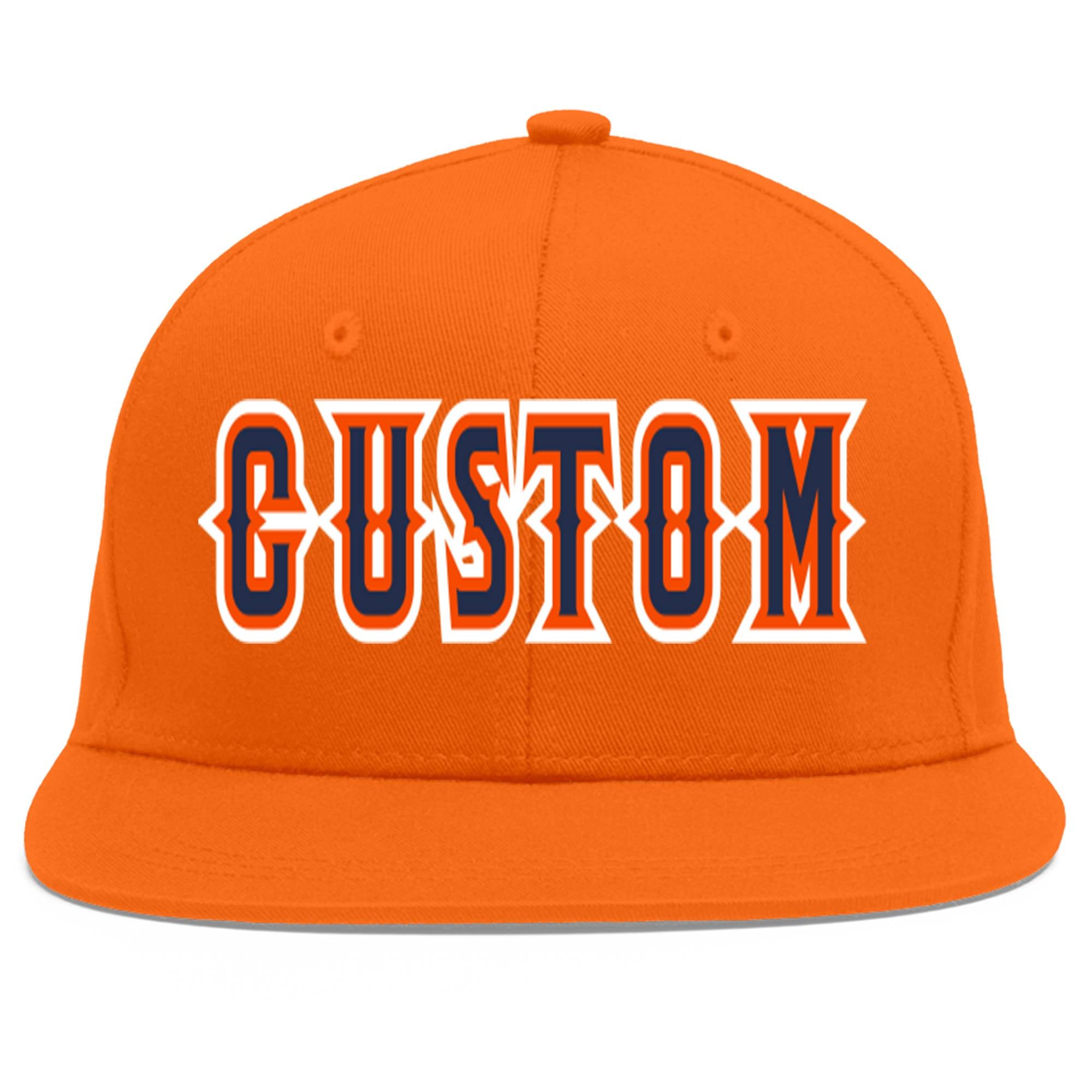 Custom Orange Navy-Orange Flat Eaves Sport Baseball Cap