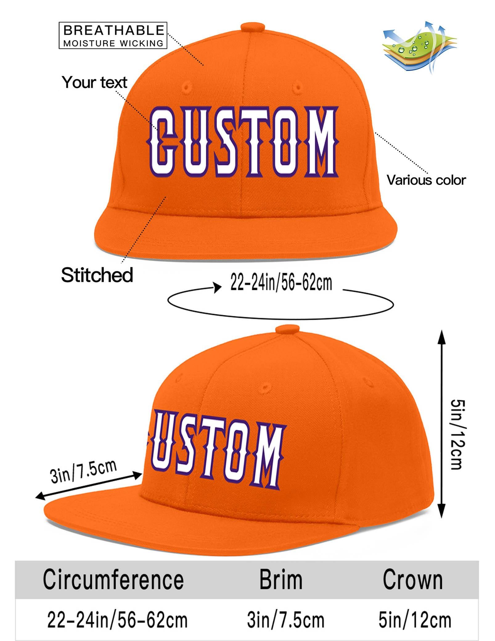 Custom Orange White-purple Flat Eaves Sport Baseball Cap