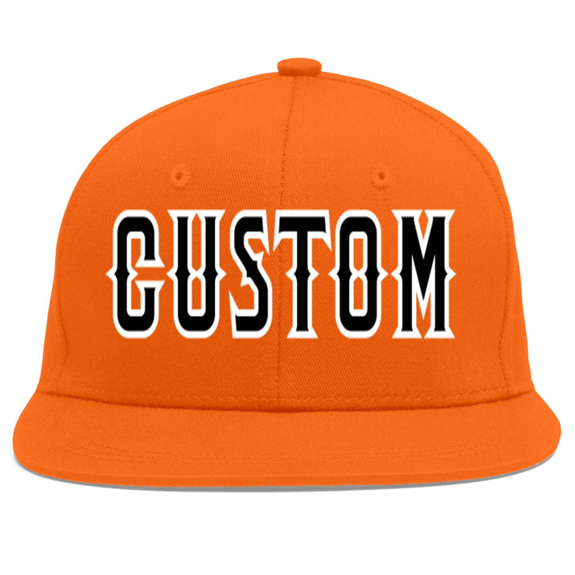 Custom Orange Black-White Flat Eaves Sport Baseball Cap