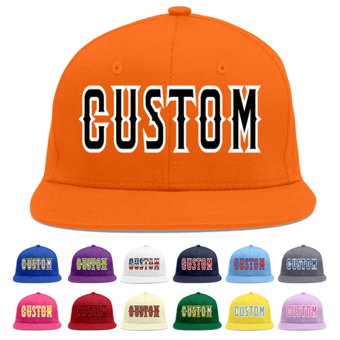 Custom Orange Black-White Flat Eaves Sport Baseball Cap