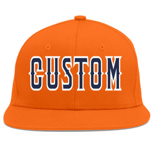 Custom Orange Navy-White Flat Eaves Sport Baseball Cap