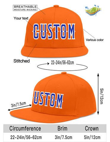 Custom Orange Royal-White Flat Eaves Sport Baseball Cap