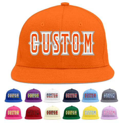 Custom Orange Orange-White Flat Eaves Sport Baseball Cap