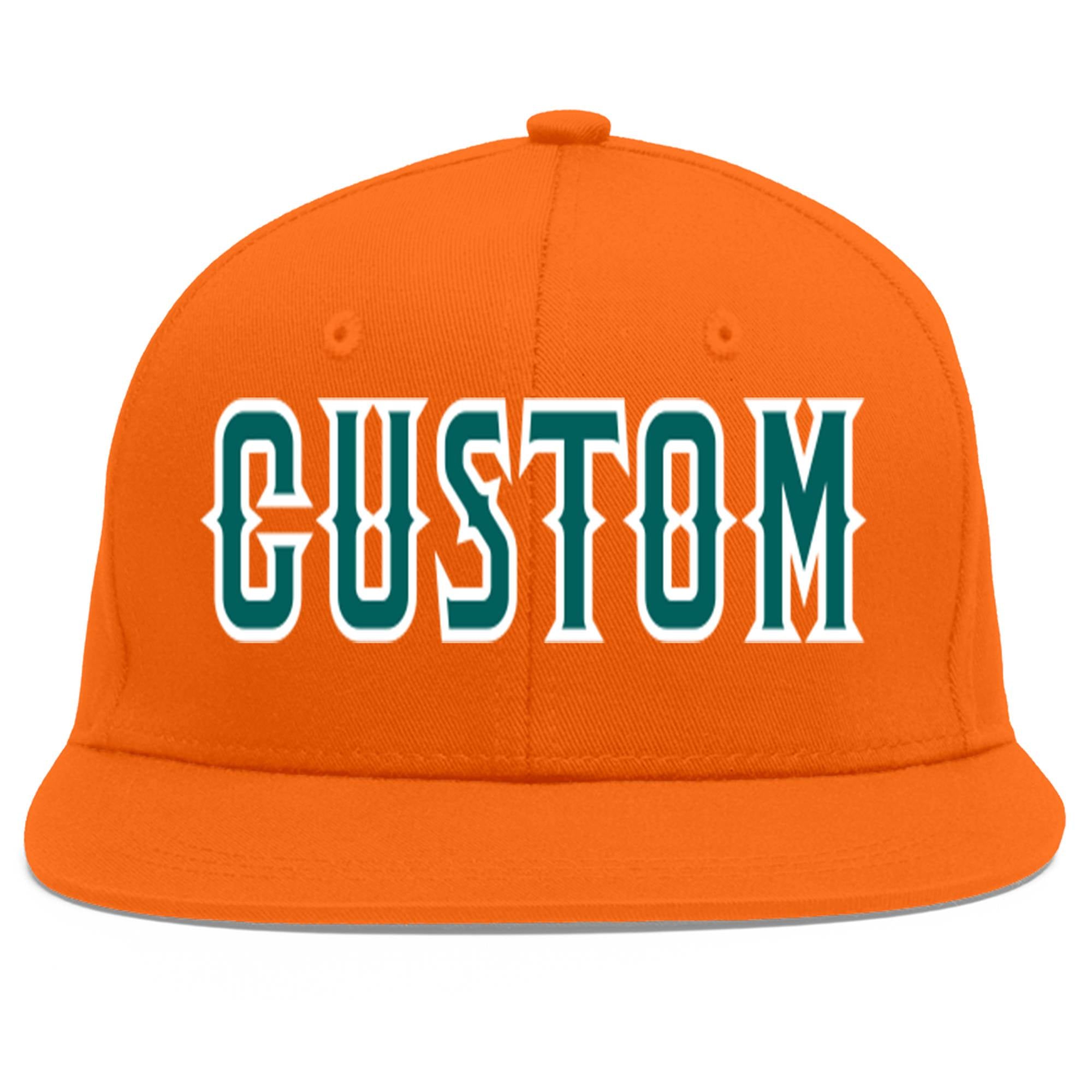 Casquette de baseball sport personnalisée Orange Aqua-White Flat Eaves