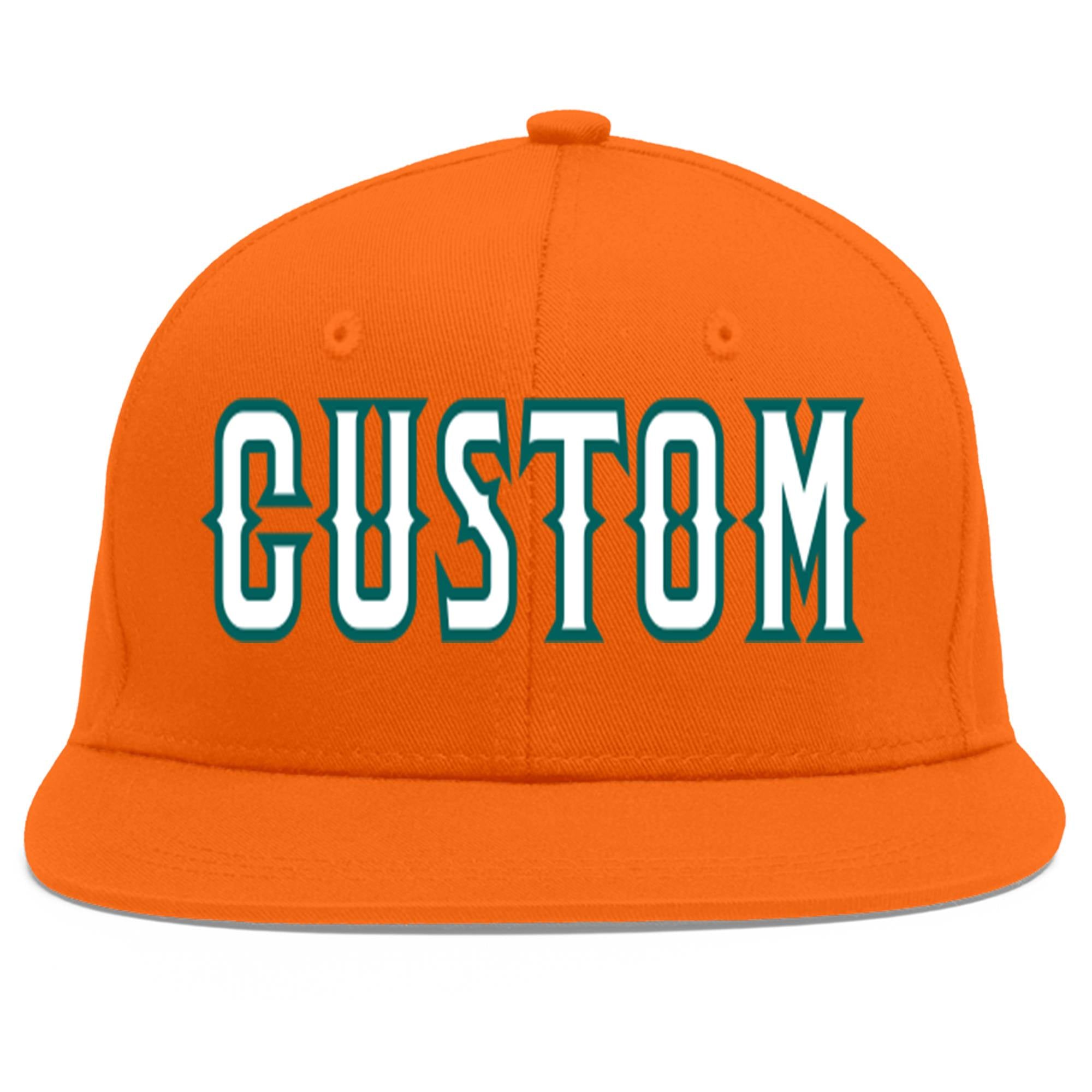 Custom Orange White-Aqua Flat Eaves Sport Baseball Cap