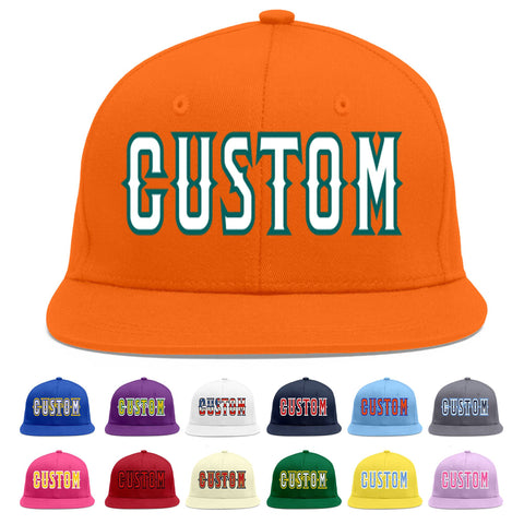 Custom Orange White-Aqua Flat Eaves Sport Baseball Cap