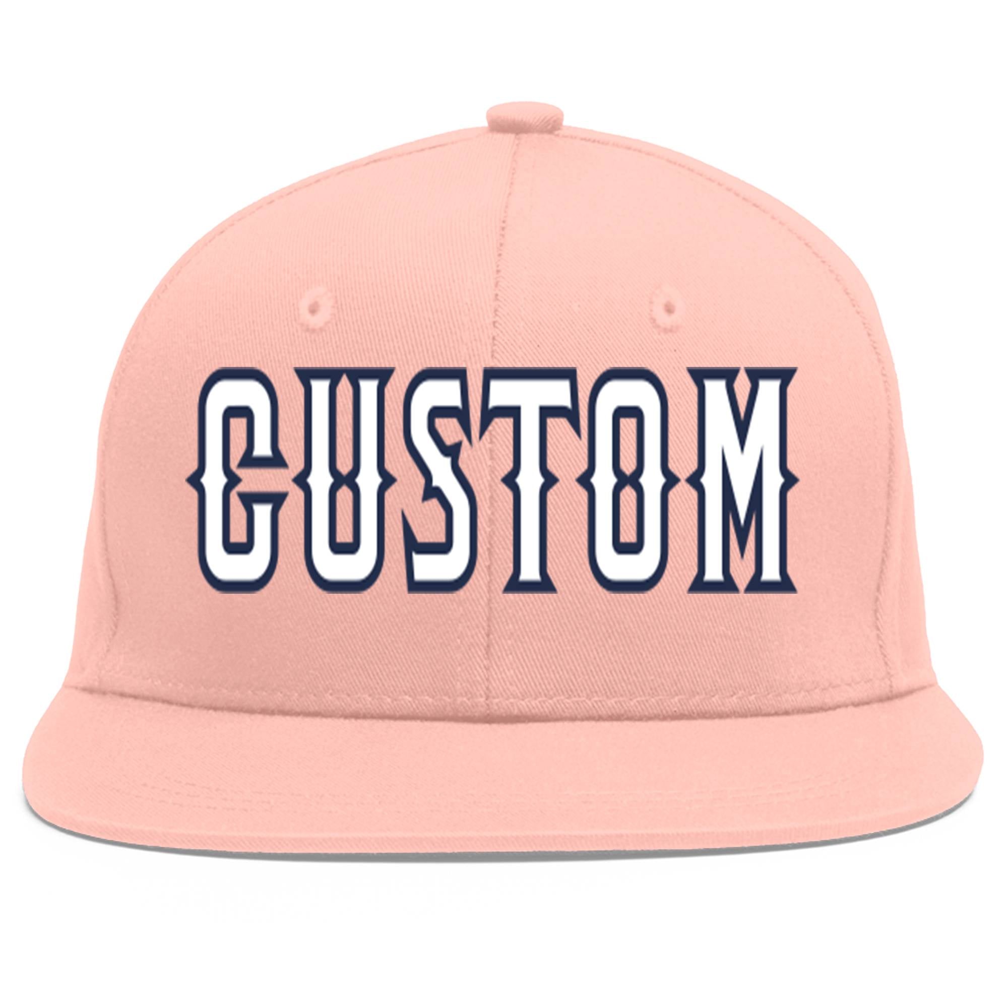 Custom Pink White-Navy Flat Eaves Sport Baseball Cap