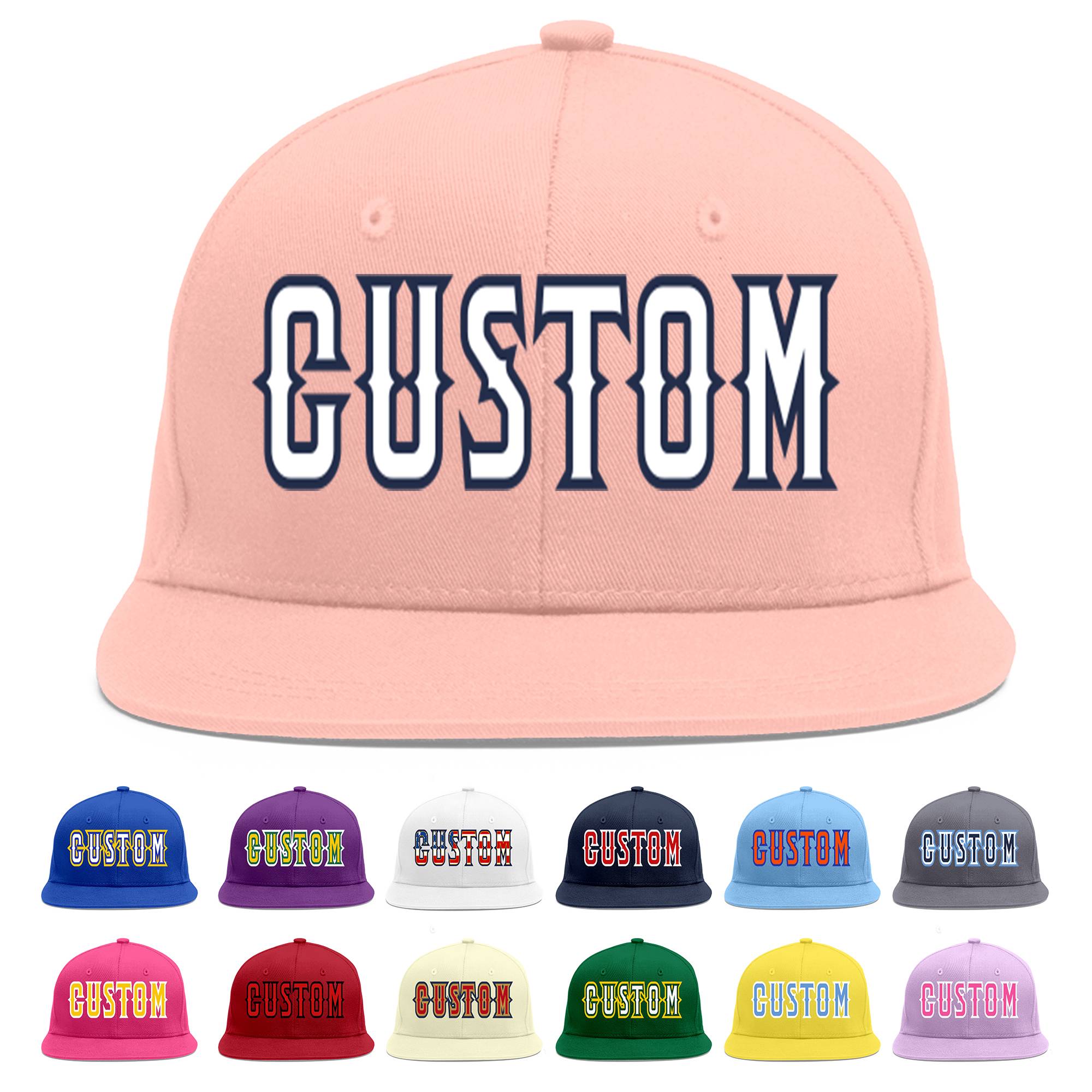 Custom Pink White-Navy Flat Eaves Sport Baseball Cap