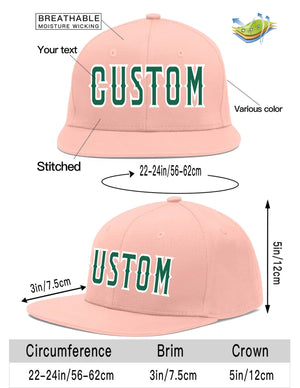 Custom Pink Kelly Green-White Flat Eaves Sport Baseball Cap