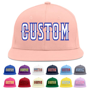 Custom Pink White-Royal Flat Eaves Sport Baseball Cap