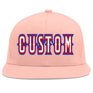 Custom Pink White-Red Flat Eaves Sport Baseball Cap