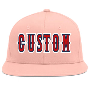 Custom Pink Red-Navy Flat Eaves Sport Baseball Cap