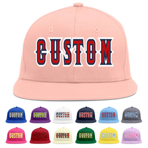 Custom Pink Red-Navy Flat Eaves Sport Baseball Cap