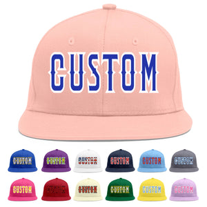 Custom Pink Royal-White Flat Eaves Sport Baseball Cap