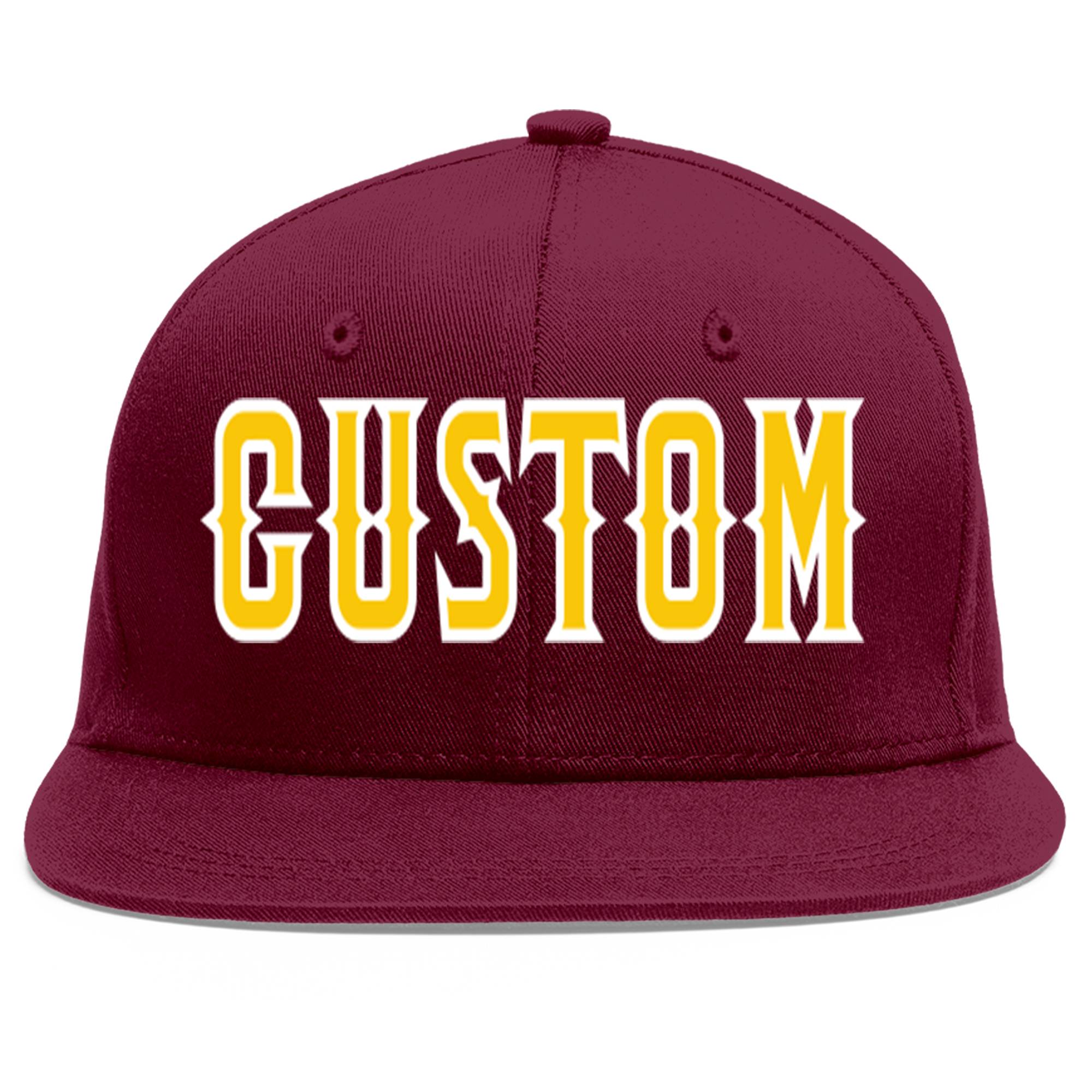 Custom Crimson Gold-White Flat Eaves Sport Baseball Cap