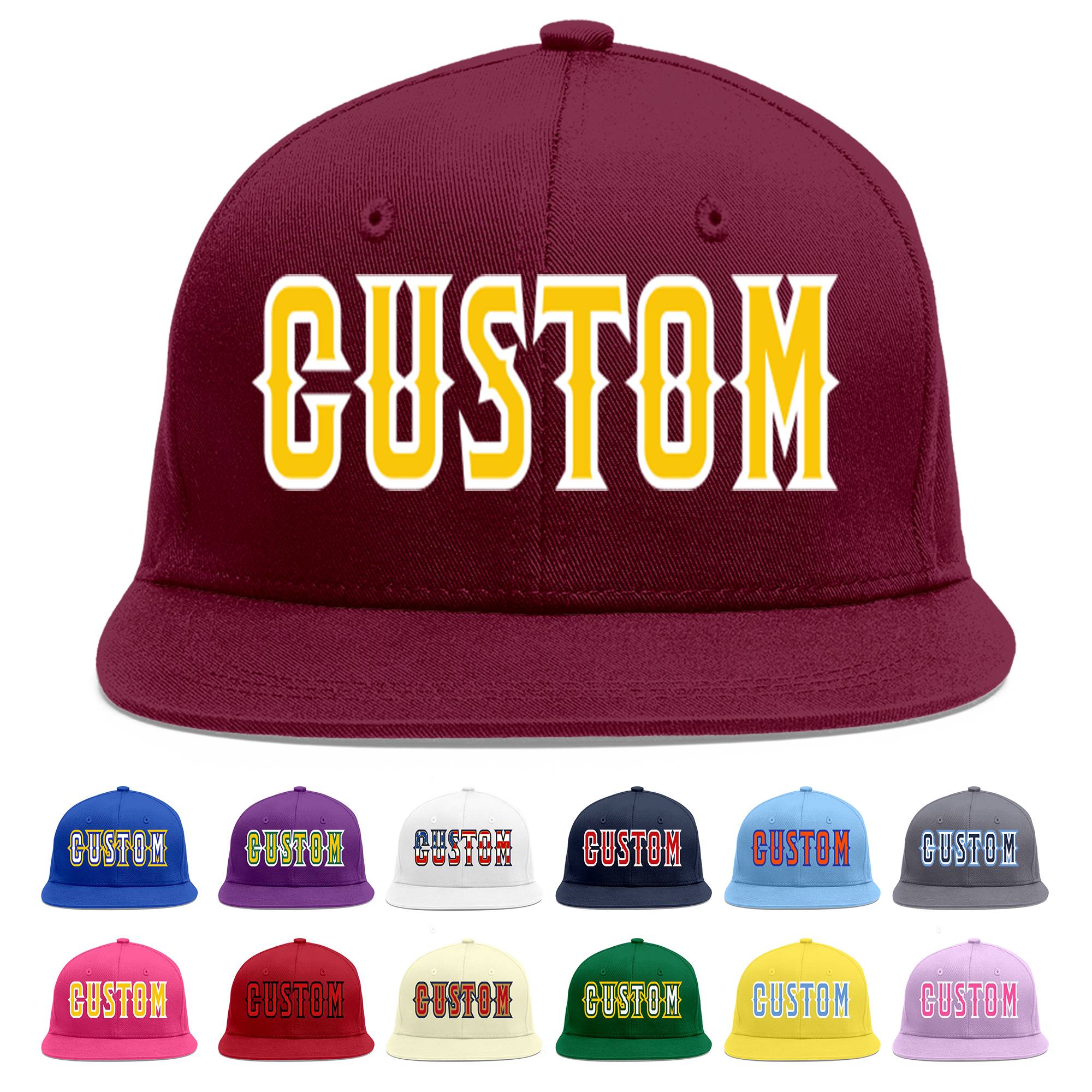 Casquette de baseball personnalisée Crimson Gold-White Flat Eaves Sport