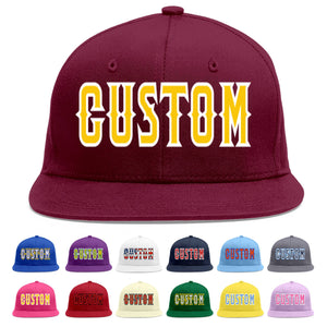 Casquette de baseball personnalisée Crimson Gold-White Flat Eaves Sport