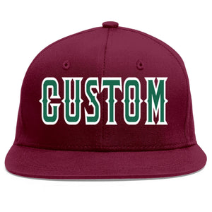 Custom Crimson Kelly Green-White Flat Eaves Sport Baseball Cap