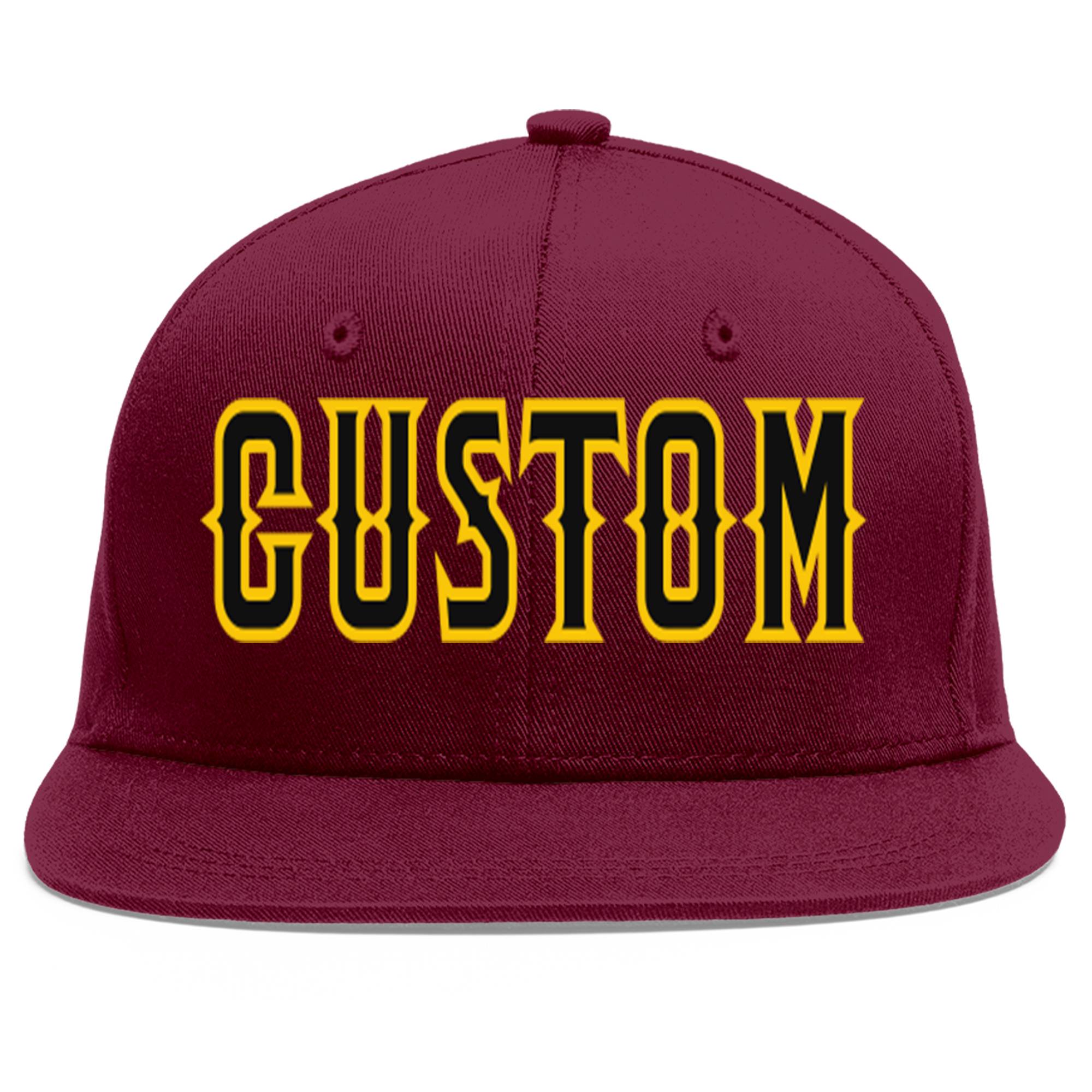 Custom Crimson Black-Gold Flat Eaves Sport Baseball Cap