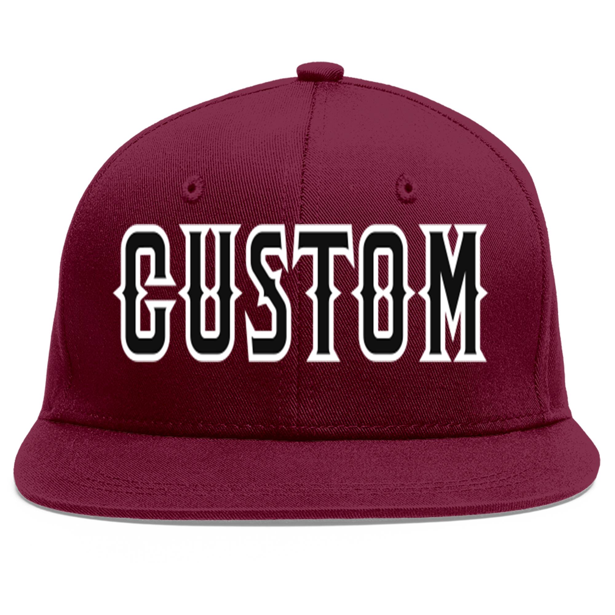 Custom Crimson Black-White Flat Eaves Sport Baseball Cap