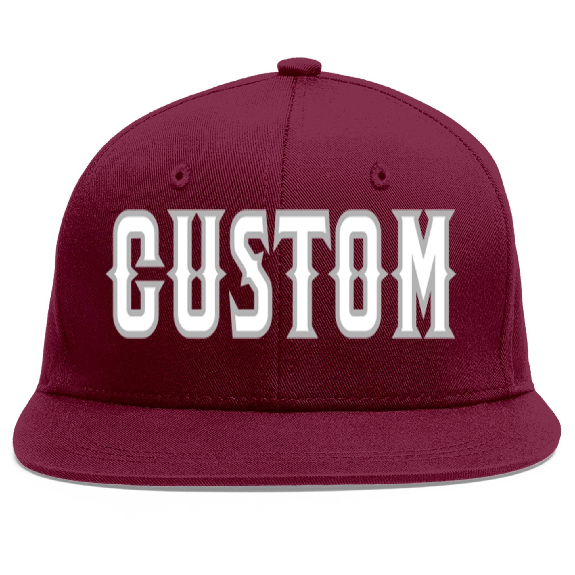 Custom Crimson White-Gray Flat Eaves Sport Baseball Cap